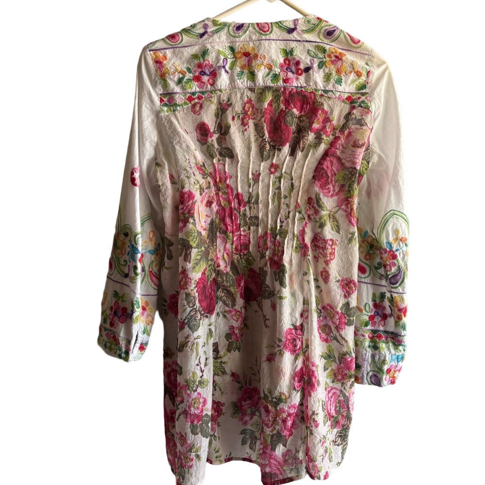Soft Surroundings Floral Embroidered Blouse with floral contrast back - Picture 2 of 9